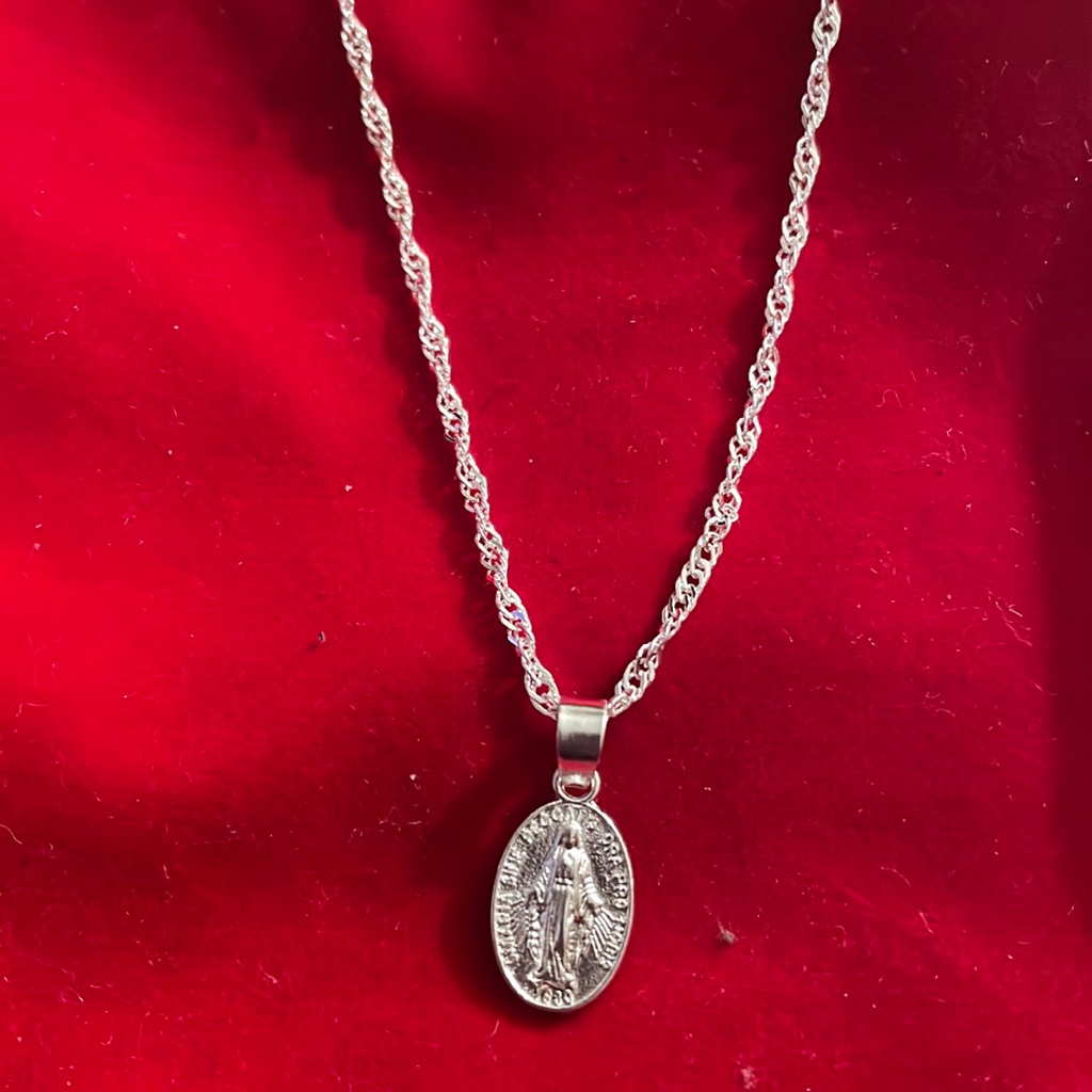 Silver Virgin Mary Tiny Pendant Necklace